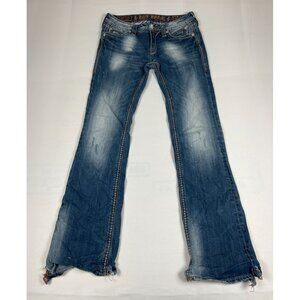 Rock Revival Women 30 Amber Boot Cut Distressed Blue Jeans